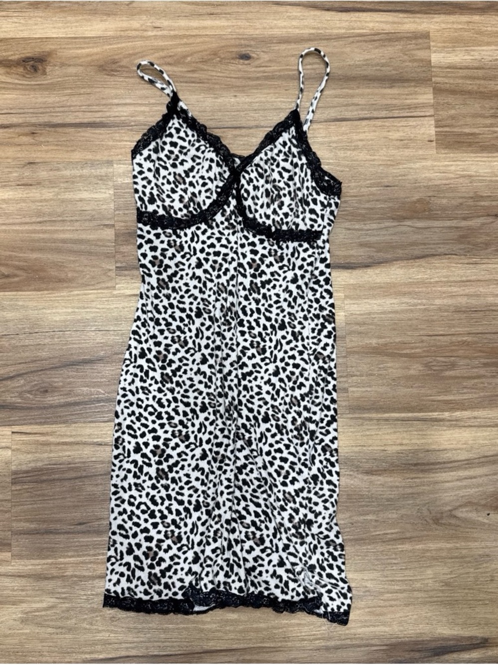 wild fable Black & White Leopard Lace-Trim Chemise